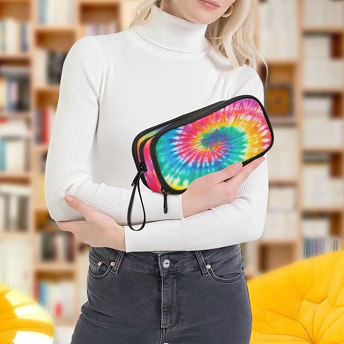 BOENLE Tie Dye Rainbow Pencil Case Box Boys Girls Large Pencil Pouch with Zipper Compartments Big Capacity Stationery Pen Bag Organizer for Kids Teens Adults School Office