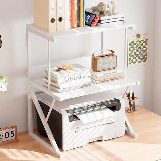 aboxoo Printer Stand for Desk, Desktop Printer Shelf Large 3-Tier Multi-Purpose Office Organization Shelves for Home Office, White