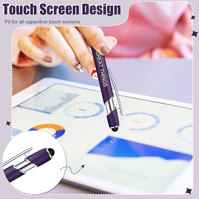 Zonon 12 Pcs Inspirational Pens Bulk Funny Ballpoint Pen with Stylus Tip Motivational Gifts for Valentine's Day Teacher Coworkers Nurse School Office Supplies(Dark Purple,Motivational Style)
