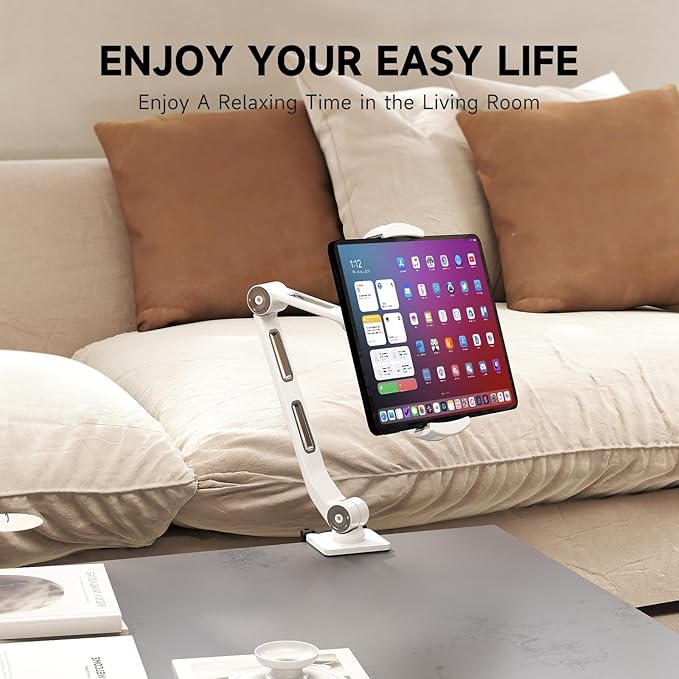 suptek Aluminum Tablet Desk Mount Stand 360° Flexible Cell Phone Holder for iPad, iPhone, Samsung, Asus and More 4.7-11 inch Devices, Good for Bed, Kitchen, Office (YF208BW)