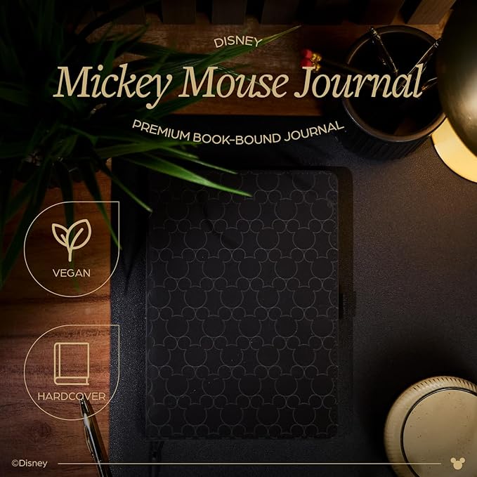 Happy Planner Disney Mickey Dot-Grid Journal for Office, School, or Journaling, Vegan Leather Notebook, A5 Size, 80 Pages, Obsidian