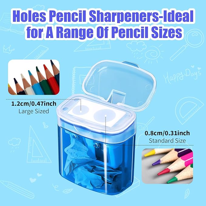 OCHIDO 60 Pack Pencil Sharpeners Bulk,School Supplies Double Hole Pencil Sharpeners for Kids,Small Pencil Sharpener Manual for School Office Art Room,Pencil Sharpener for Colored Pencils