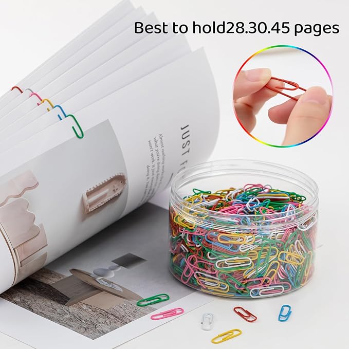 Paper Clips Colorful, 1000PCS Small 1.1 inch, Durable and Rustproof, Great for Office School Organizing (Multicolored, 1.1 inch)