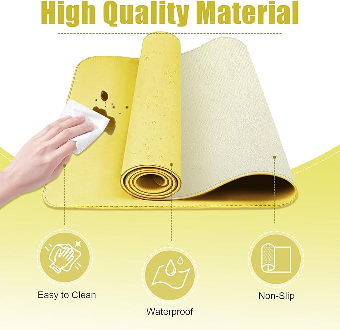 Desk Pad Protector, Leather & Suede Desk Mat, Non-Slip Desk Pad Mat, Large Mouse Pad, Waterproof Desk Blotter Mat, Desk Cover for Office, Home (Yellow, 23.6" x 13.7")