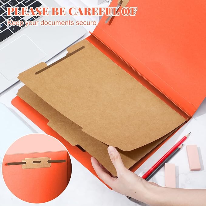 Skyygemm 48 Pcs Classification Folders Letter Size, 2 Divider Pressboard File Folders with 3. 5 Inch Expansion, 2 Prongs Fastener, Heavy Duty Office File Organizers for Teachers, Medical (Orange)