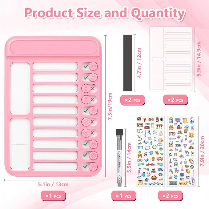 Audab Dry Erase Chore Chart for Kids, Magnetic Checklist Board, My Chores Slider Chart to Do List Board, Routine Reward Chart Schedule Board Task Tracker for Home Refrigerator, Wall, Desk (Pink)
