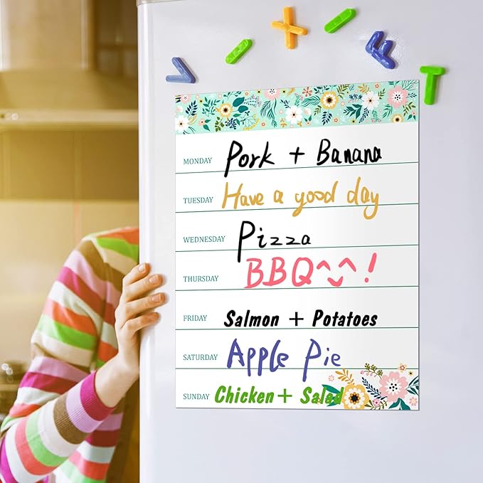 Outus 2 Pieces Magnetic Weekly Dry Erase Boards Erasable Weekly Calendars Whiteboard Planners with 2 Pieces Markers for Office, Home, School Supplies (Flower Style)