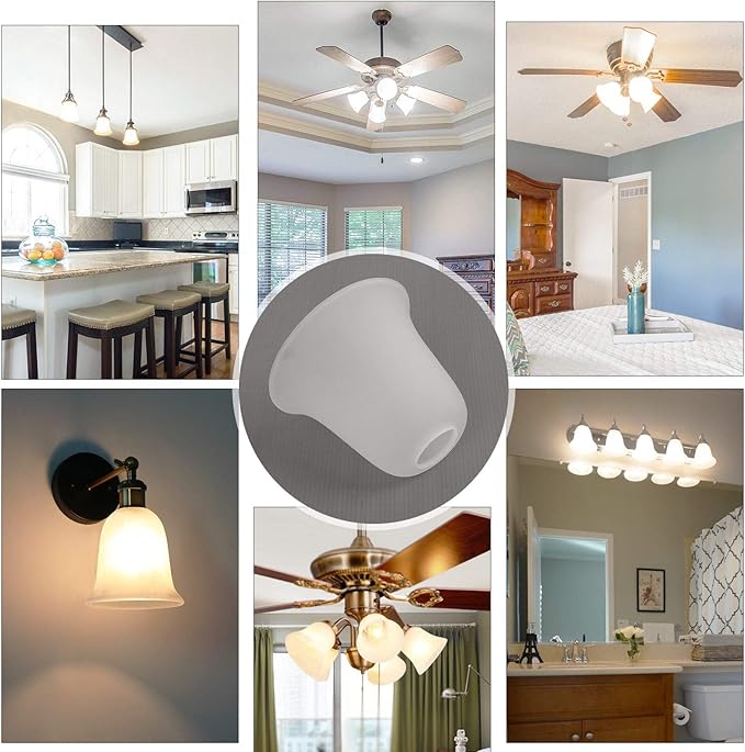 Eumyviv 4 Pack Bell Shaped Frosted Glass Lamp Shade Replacement with 1-5/8-inch Fitter Opening for Ceiling Fan Light Kit Wall Sconce Pendant Light Fixture A00047