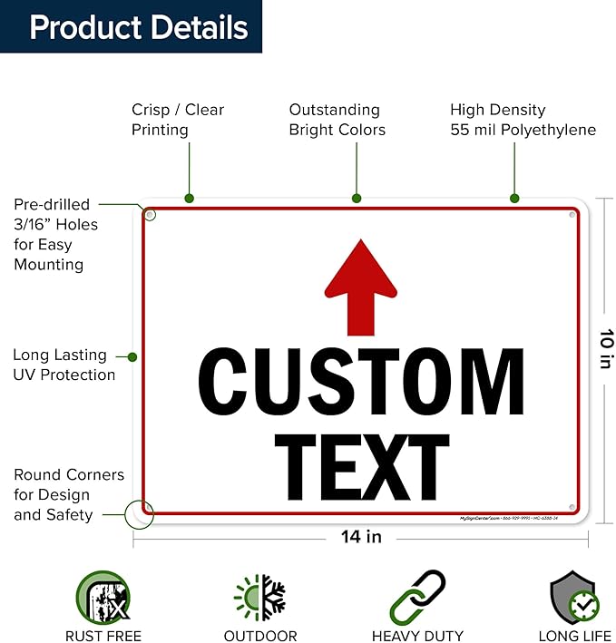 Custom Arrow,Custom Directional Sign, Up Arrow,10x14 Inches, 55 mil thick HDPE (high density polyethylene), Made in USA by My Sign Center