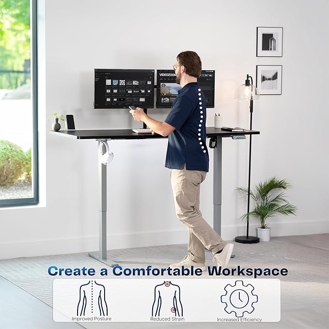 VIVO Electric 71 x 30 in Standing Desk, Memory Height Adjustment, 1B Series, Holds 220 lbs, Black Top Gray Frame, DESK-KIT-1G7B