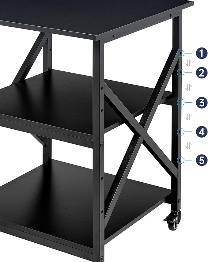 Fannova Printer Stand, 23.6 x 23.6 x 30.1 Inches Large Square Printer Table with Height Adjustable Storage Shelf, 3 Tier Rolling Printer Cart with Industrial Wheels for Home Office - Black