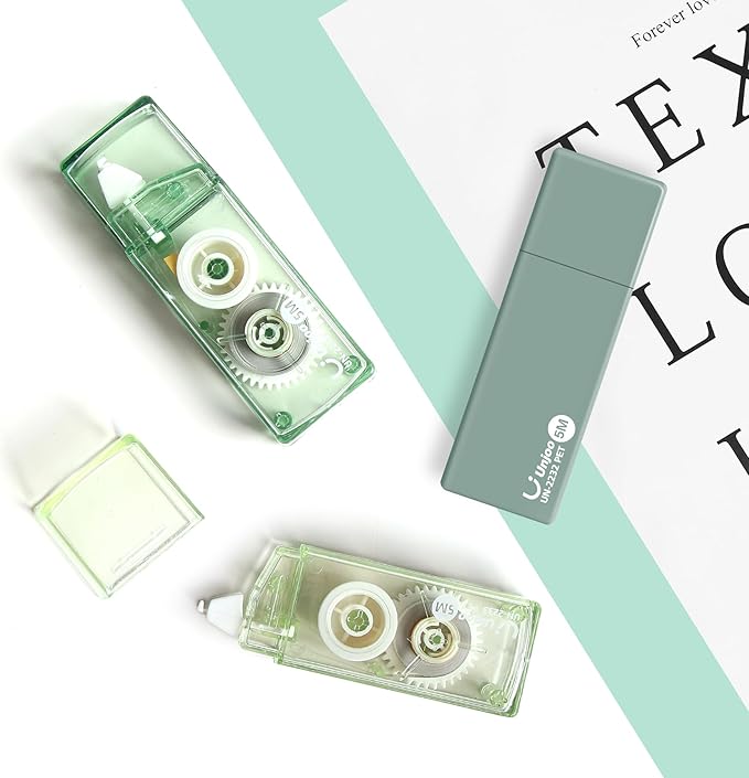 Unjoo White Correction Tape, Easy To Use Applicator for Instant Corrections, For school, Office Workers (Gradient Green, 5M/196" x 0.2",12pack)