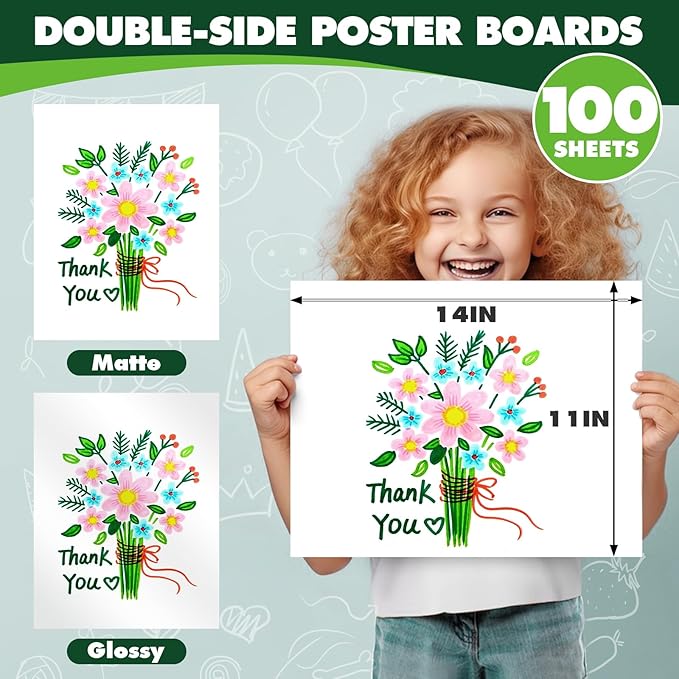 TUXIYA 100 Pack White Poster Board,11" x 14" White Poster Paper Bulk,250GSM/92LB Heavy-Weight Blank Poster Board for Arts,Craft,Projects Presentations,Drawing Scrapbooking