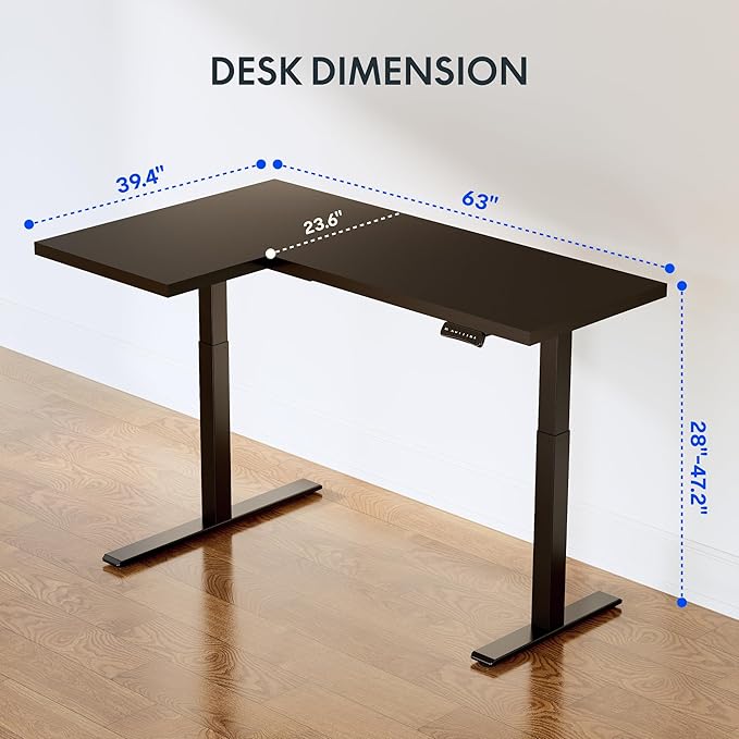 FLEXISPOT Pro Corner Desk Dual Motor L Shaped Computer Electric Standing Desk Sit Stand Up Desk Height Adjustable Desk Home Office Table with Splice Board, 63x40 Black(2 Pakages)