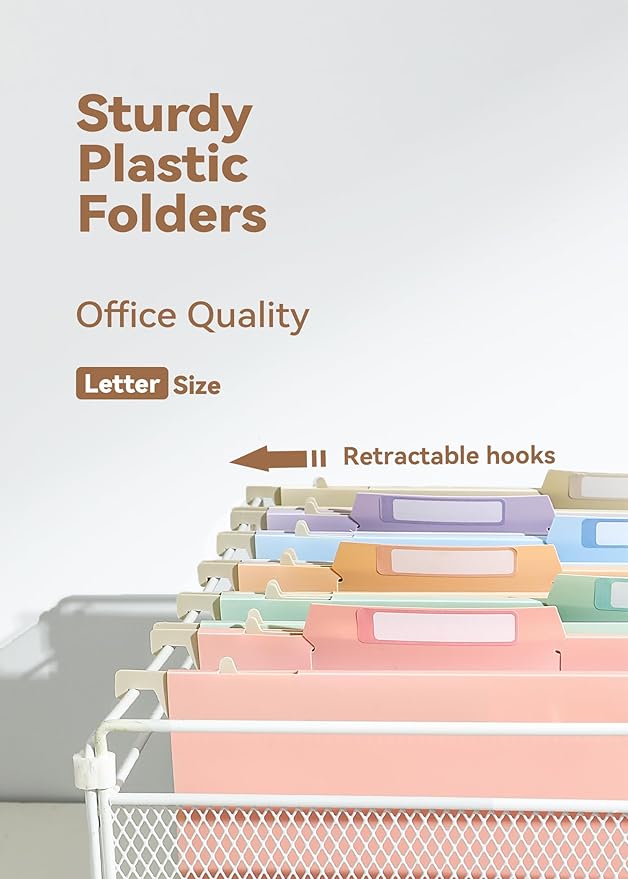 SortRax Plastic High Capacity Hanging File Folders, Pastel Colors, 4" Expanding Pocket with Movable Dividers, Heavy Duty for Filing Cabinet, Insertable Tabs, Letter Size - 6 Pack