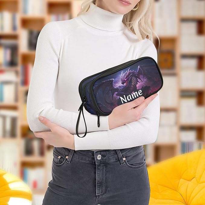 BOENLE Custom Dragon Purple Pencil Case Box Boys Girls Personalized Name Large Pencil Pouch Stationery Pen Bag Organizer for Kids Adults School Office