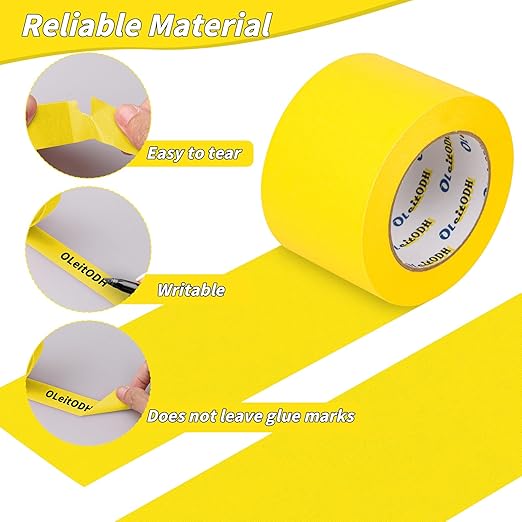 4 Rolls Yellow Painters Tape Bulk 4 inch x 60 Yards, Total 240 Yd, Painters Masking Tape No Residue Wall Painting Tape Artist Tape Trim Edge Finishing Tape for Wall Painting Decoration DIY Supplies