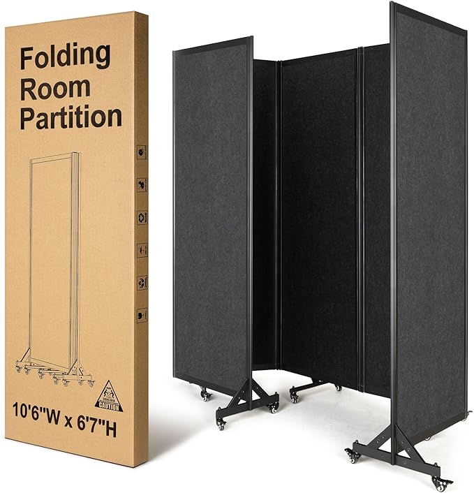 Strongbird Room Partition,Folding Privacy Divider,Office Partition Dividers,Office Dividers Wall, 10'6"W x 6'7"H,Grey