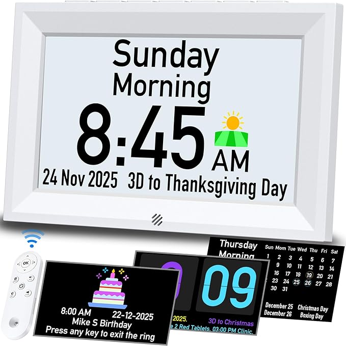 GOLOZA 7'' Digital Dementia Clock, Talking Clock with 10 Volumes, 6 Display with 10 Color Modes, Auto Dimmable, Alarms & Birthday & Holiday Reminders, 3 Pill Reminders Clocks for Seniors