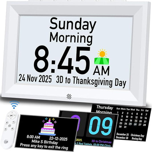 GOLOZA 7'' Digital Dementia Clock, Talking Clock with 10 Volumes, 6 Display with 10 Color Modes, Auto Dimmable, Alarms & Birthday & Holiday Reminders, 3 Pill Reminders Clocks for Seniors