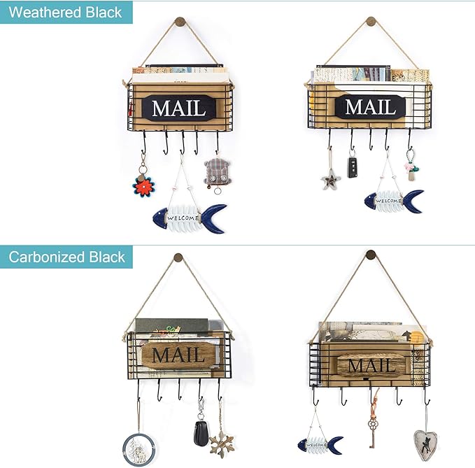 SRIWATANA Mail Key Holder for Wall, Mail Organizer Wall Mount, Small Size, Black