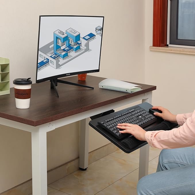 Cartmay Keyboard Tray Under Desk,25x9.84'' Large Slide Out Swivel Tilt Computer Keyboard Drawer for Home Gaming Office Desk, Dual Mount,Black