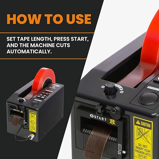 START International ZCM1000 Electric Tape Dispenser – Automatic Adhesive Tape Cutting Machine with Adjustable Feed Roller, Steel Frame, LED Display - for 0.28"-2" Tapes