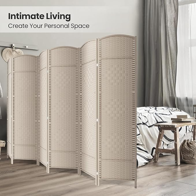 Cocosica 6 Panel Room Divider,6Ft Folding Privacy Screen,Tall - Extra Wide Foldable Panel Partition Wall Divider with Diamond Double-Weaved Hand-Woven Design Room Screen Divider