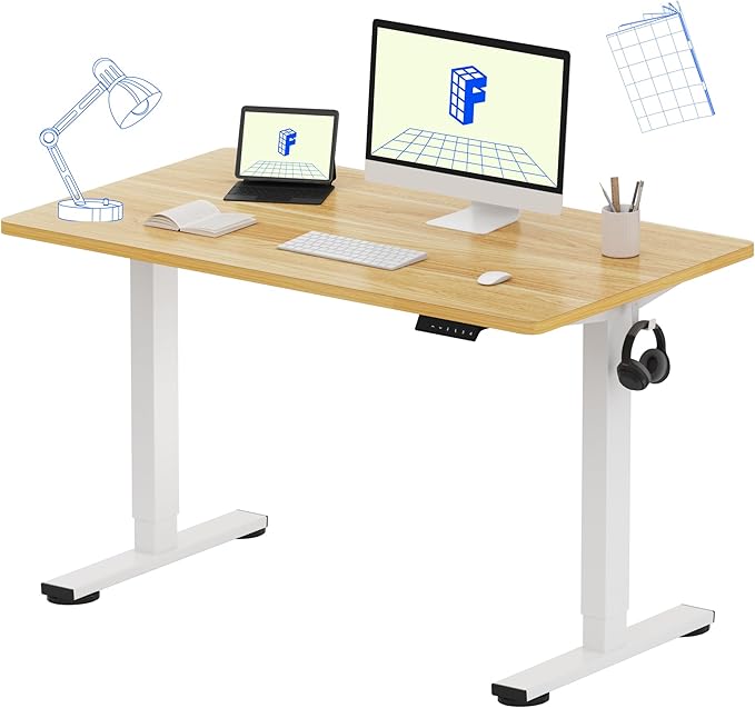 FLEXISPOT EN1 One-Piece Standing Desk, 48"x24" Seamless Desktop Electric Height Adjustable Desk for Home Office, Multi-Monitor Setups & Easy Assembly, Maple