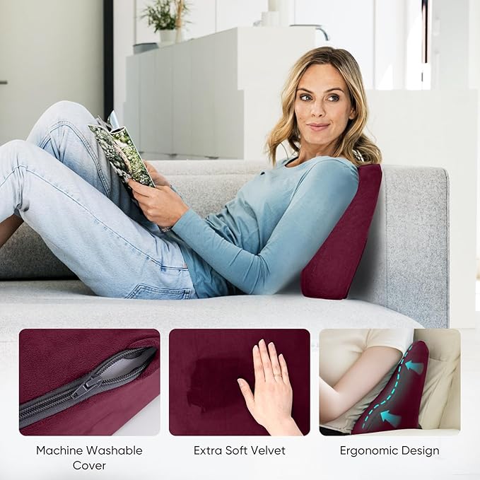 AHUAWA Back Support Pillow for Recliner Chair, Memory Foam Couch Back Cushions Ergonomic Large Lumbar Support Pillow for Lower Back Pain Relief, with Soft Velvet