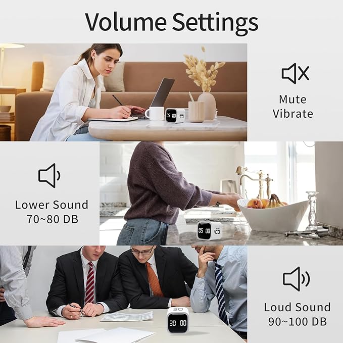 Productivity Timer Flip Gravity Sensor Cube Timer Countdown & Countup,Mute & Vibrate & Sound，5/10/30/60min & Custom Timing, Perfect for ADHD,Work,Learning,Kitchen Cooking (3, Black+White+Blue)