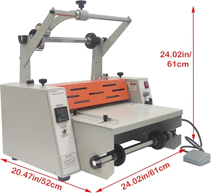 Yokoma 14.17in Electric Thermal Laminator with Steel Roller and Metal Structure, Commercial Hot/Cold Laminating Machine Paper Poster Single or Dual-Side Lamination with Toothing Cutter