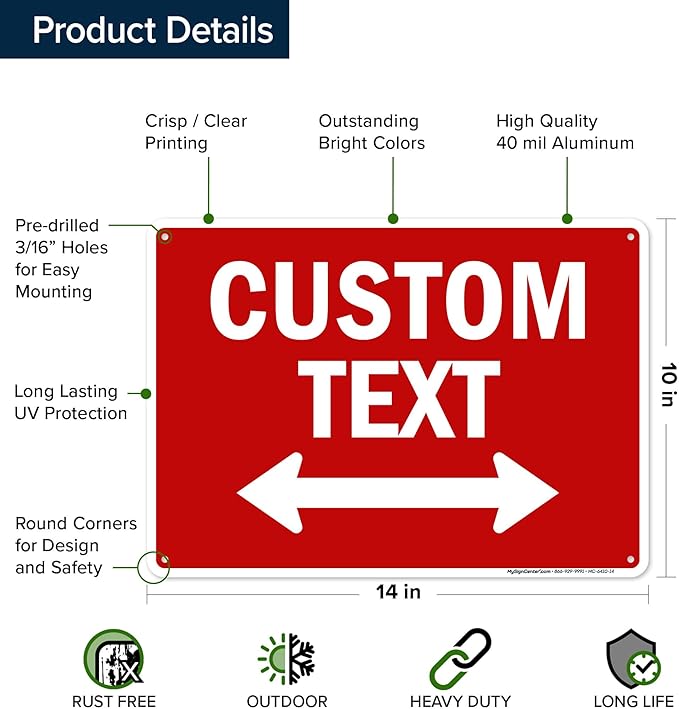 Custom Arrow,Custom Directional Sign, Two way Arrow,10x14 Inches, Rust Free .040 Aluminum, Fade Resistant, Made in USA by My Sign Center
