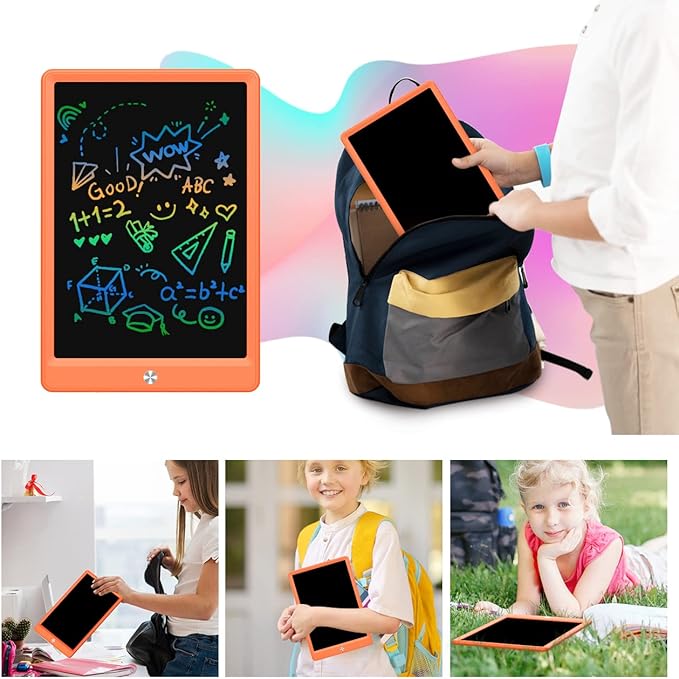 BUKEBU LCD Writing Tablet Doodle Board, Colorful Drawing Pad, Electronic Drawing Tablet, Drawing Pads,Travel Gifts for Kids Ages 3 4 5 6 7 8 Year Old Girls Boys (10.5 inch, Orange&Orange)