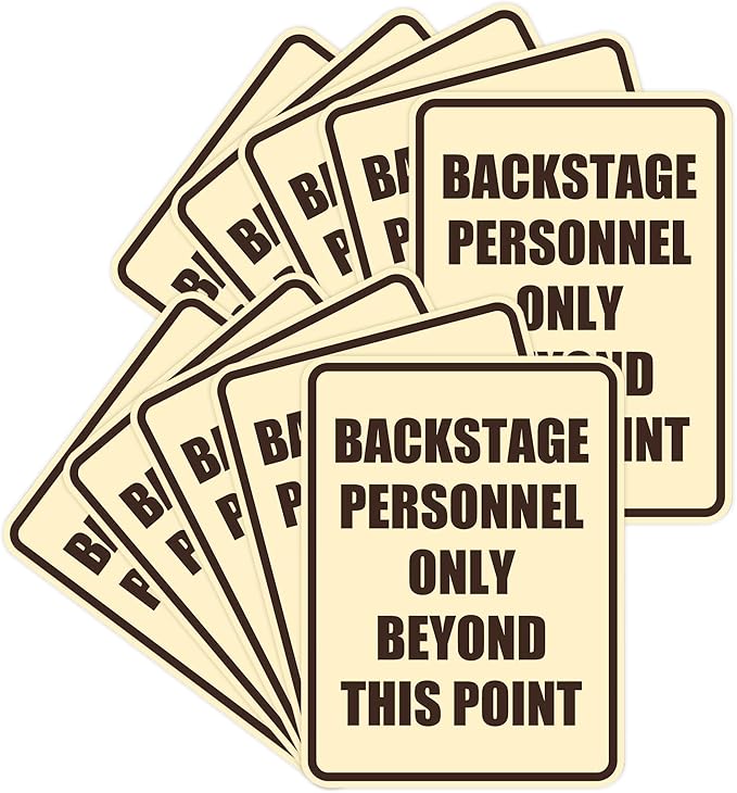 Portrait Round Backstage Personnel Only Beyond This Point Door or Wall Sign Easy Installation | Music | Concert | Festivals Sign (Ivory/Dark Brown) - Large (10 Pack)