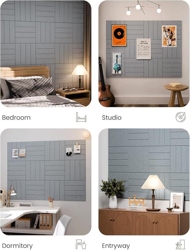 Large Felt Bulletin Board 48" x 36" Cork Board Alternative-12 Pack with 70 Safe Removable Adhesive Tabs, Cork Boards for Walls Cork Board for Home Office Classroom Pin Board-Blue Gray