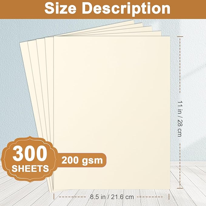 Silunkia 300 Sheets Cream Cardstock 8.5 x 11 Ivory Paper, 200gsm/75lb Off White Paper Card Stock for DIY Cards Making, Greeting Cards, Wedding Invitations, Menus, Business Cards