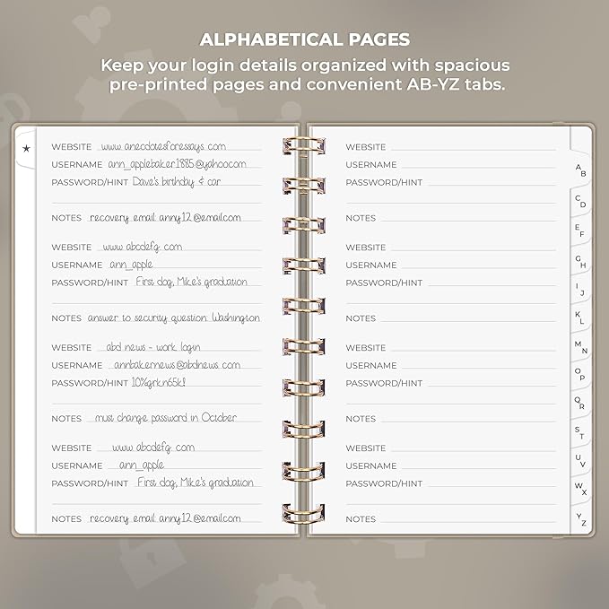 Clever Fox Password Book Spiral – Mini Internet Address & Password Organizer with Laminated Alphabetical Tabs – Small Password Keeper Journal – Hardcover, Pocket Size, 4.7x5.7” (Seashell)