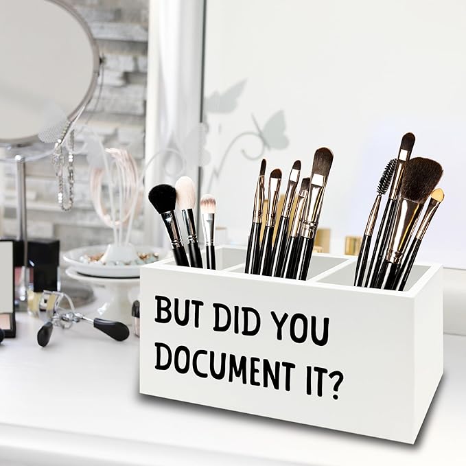 XPH Funny But Did You Document It Pen Pencil Holder Organizer for Desk, HR Human Resources Gifts, Office Humor Gifts, Funny Wooden Box Sign for Office Workplace Desk Tabletop Decorations