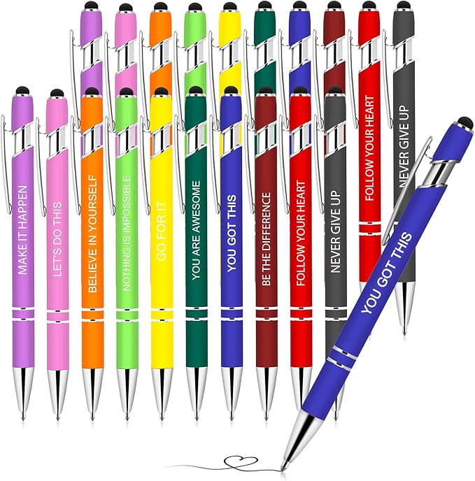 Greengines 20 Pieces Inspirational Pens, Motivational Ballpoint Pen with Stylus Tip Funny Ink Pens Bulk Inspirational Gifts for Women Coworkers Office Supplies Black Ink