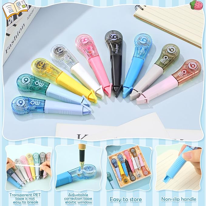 auroray 9 Pack Correction Tape Pens 1/5" X 236", 9 Color Correction Tape Comfortable Pen Shape Correction Pen Easy to Use Applicator for Instant Correction Students School Office Supplies