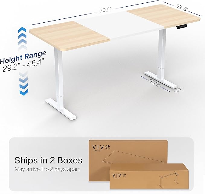 VIVO Electric 71 x 30 in Standing Desk, Memory Height Adjustment, 1B Series, Holds 220 lbs, White and Light Wood Top, White Frame, DESK-KIT-1W7WC