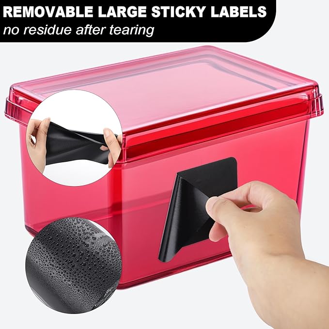 100 Pcs Labels for Storage Bins, 6 x 4 inch Black Large Label Stickers with 1 Liquid Chalk Marker Removable Labels Adhesive Chalkboard Labels Tear Resistant No Residue for School Business Home