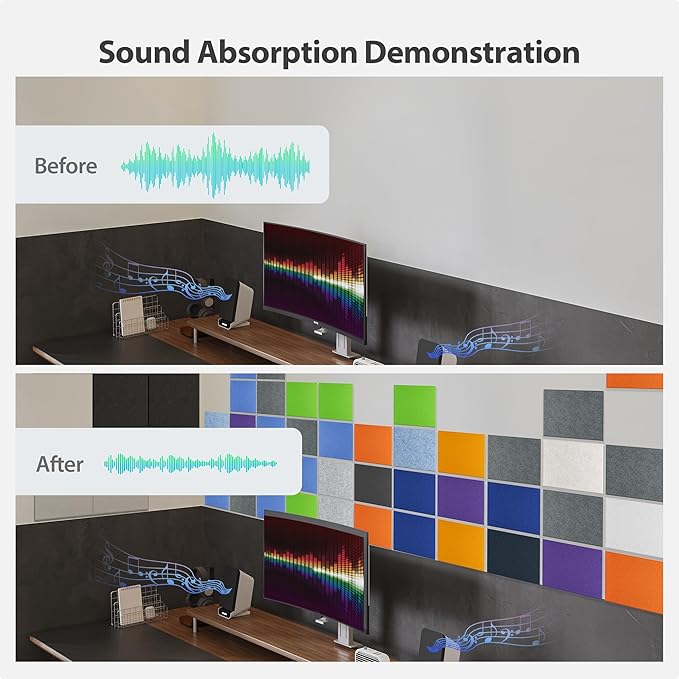 Amantech 12 Pack Acoustic Panels Self Adhesive Sound Proof Foam, High Density Sound Acoustic Panel, 16X12X0.4 Inch 4:3 Rectangle Panels in Home, Office,Reccording Room,Studio,More(Light Sky Blue)