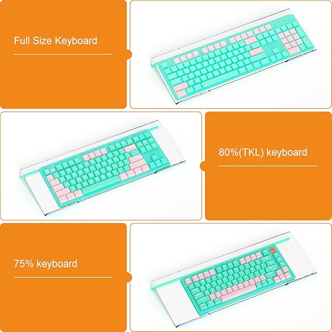 BEEGO Ergonomic Computer Keyboard Stand - Clear Acrylic Keyboard Riser Tilted Keyboard Holder Keyboard Tray with Teal Blue Non-Slip Strip for Easy Typing at Home School Office Desk Accessories