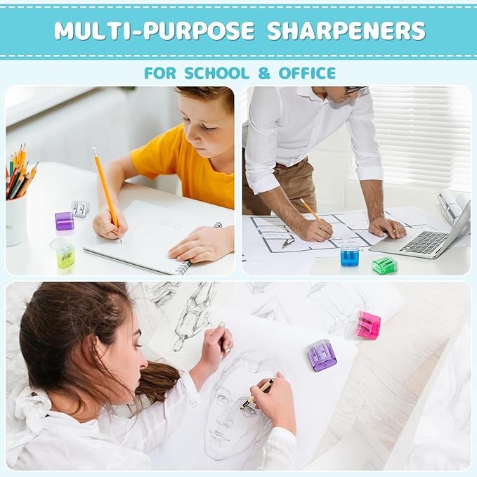 100 Pack Pencil Sharpeners Bulk - Colored Handheld Pencil Crayon Double Hole Sharpener, School Classroom Supplies