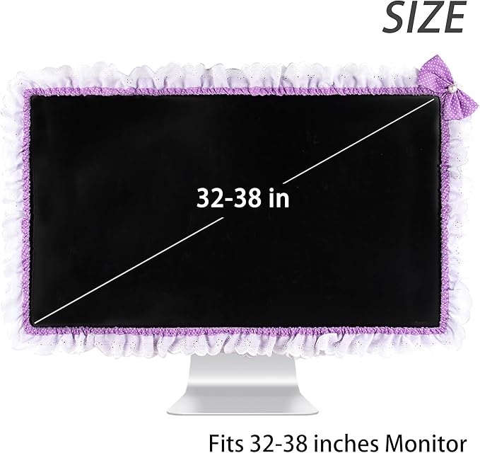 Kingshion 32"-38" Lovely Cute Computer Monitor Cover with Lovely Cute Elastic Pen Pocket Bow-knot TV LCD Screen Monitor Decoration Dust Cover Protector, Lace Fabric - purple