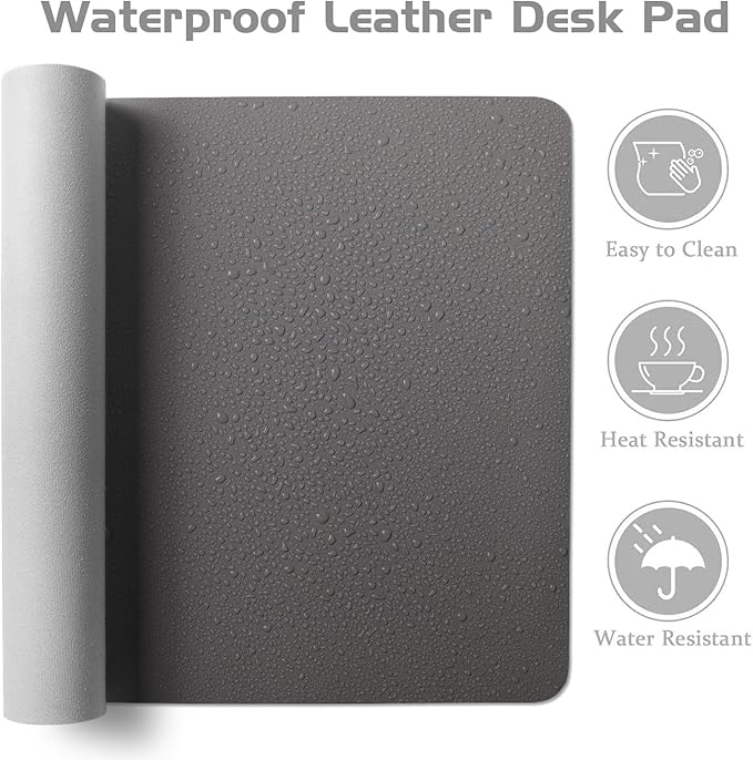 Aothia Leather Desk Pad Protector, Office Desk Mat, Large Mouse Pad, Laptop Desk Pad, Non-Slip PU Leather Desk Blotter, Waterproof Desk Writing Pad for Office and Home (Gray, 47" x 24")
