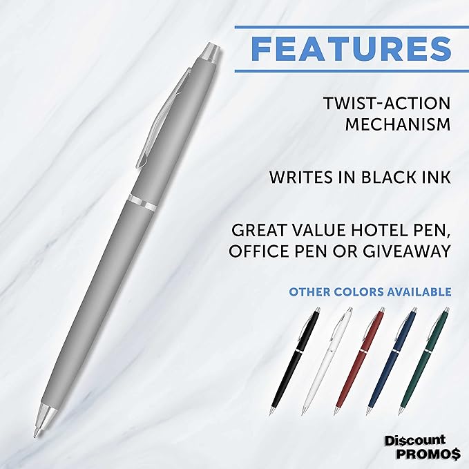 DISCOUNT PROMOS Langham Ballpoint Pens Set of 10, Bulk Pack - Black Ink, Great for Office, School, Business, Tradeshows - Silver
