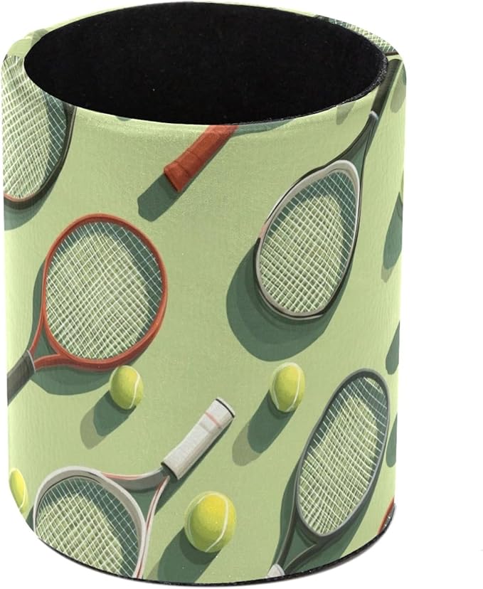 Leather Pen Holder for Desk Tennis Balls Racket Painted Pencil Cup Desktop Organizer Makeup Brush Holders Office Supplies for Home, Kids & School
